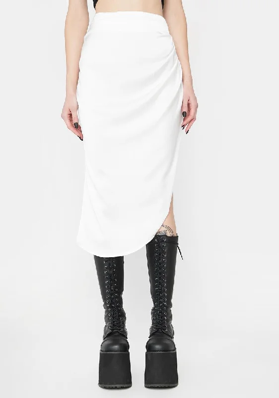 Fashionable Women's Outfit Blanc Hiding Something Ruched Midi Skirt