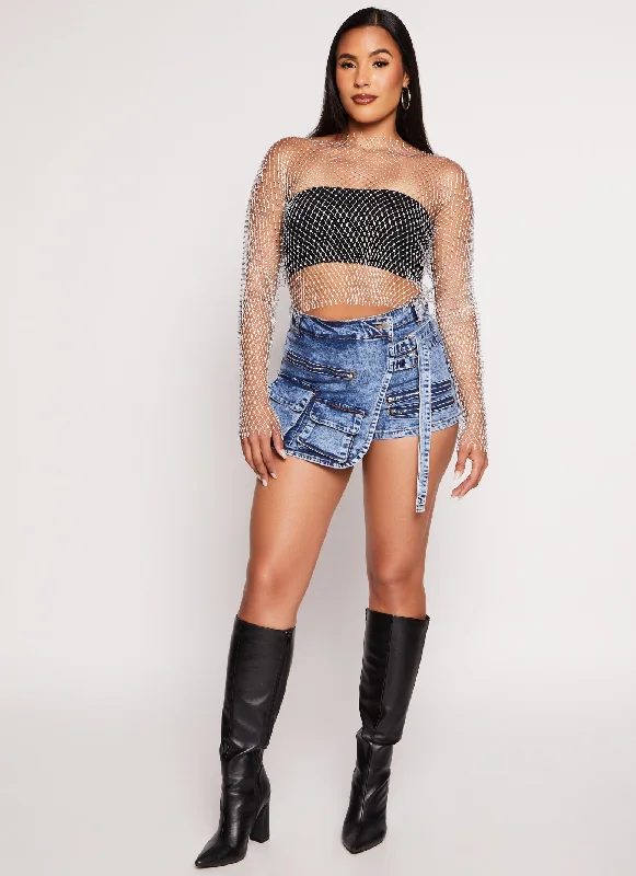 Vintage Clothing For Women Daisy Strappy Cargo Pocket Denim Skort