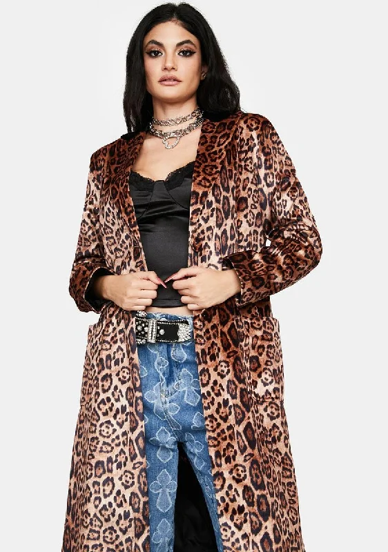 Women's Weekend Outfit Never Changing Leopard Trench Coat