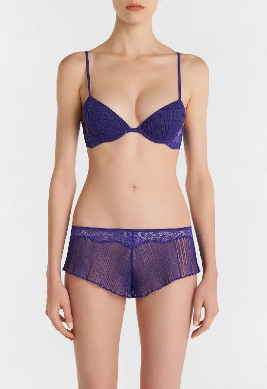 Women's Evening Apparel Violet Push up Bra in Pleated Tulle and Leavers Lace