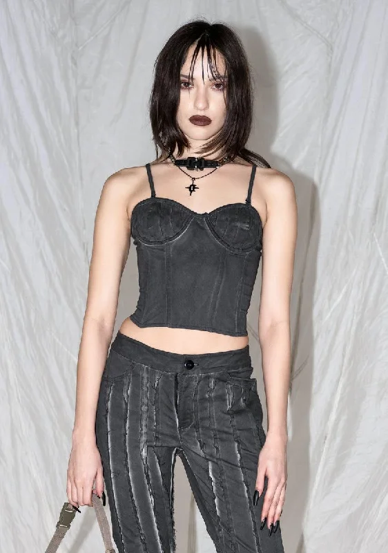 Affordable Luxury Women's Garments Synth Washed Bustier With Raw Edge Detail