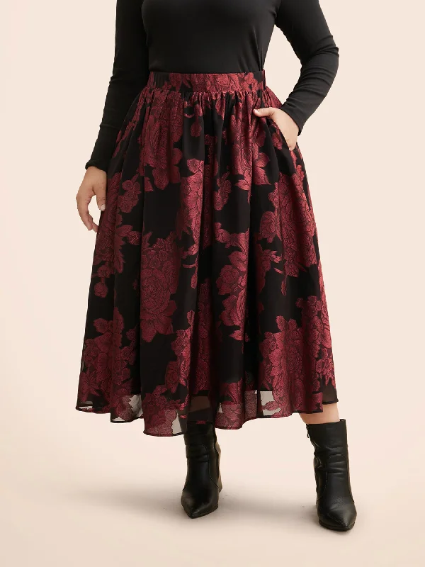 Comfortable Garments For Women Floral Elastic Waist Pocket Skirt