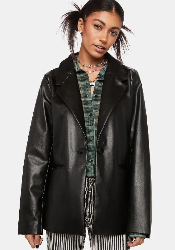 Women's Holiday Outfit Vegan Leather Oversized Blazer