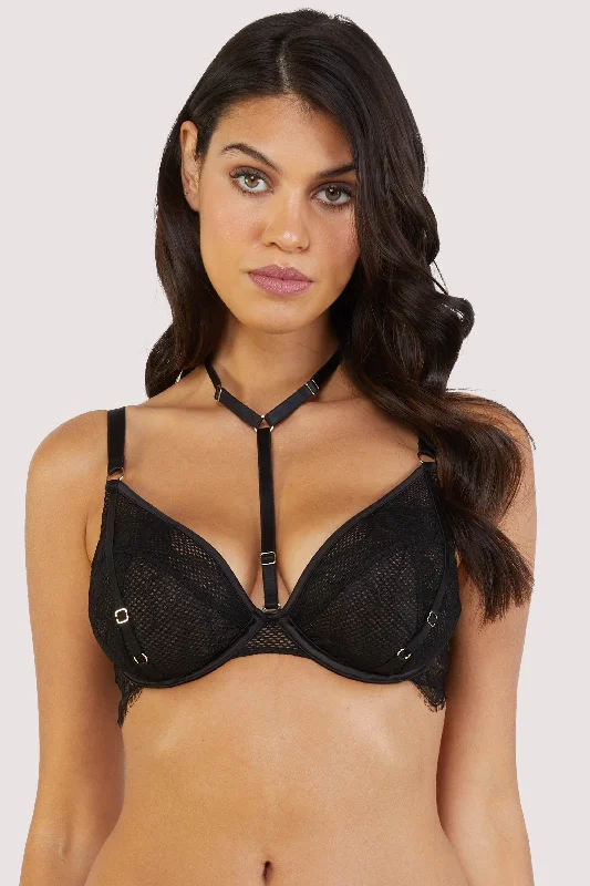 Women's Charming Outfit For Events Fairfield Black Fishnet And Lace Plunge Bra