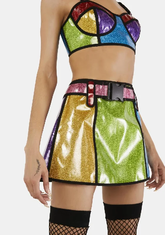 Women's Activewear Outfit Rainbow Runner Glitter Mini Skirt