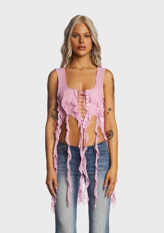 Women's Professional Garments Pink Ruffled Bustier Top