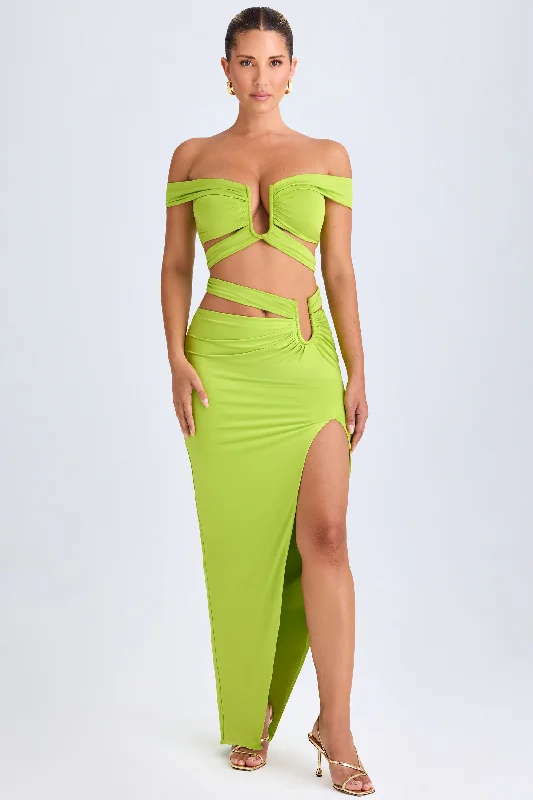Women's Chic Outfit Asymmetric Cut-Out Maxi Skirt in Lime Green