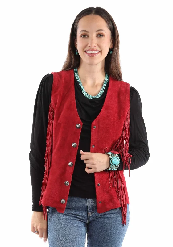 Casual Garments For Women Scully Womens Snap Front Fringe Red Suede Leather Leather Vest Casual Garments For Women Scully Womens Snap Front Fringe Red Suede Leather Leather Vest
