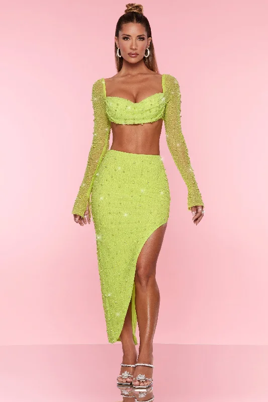 Women's Fashionable Clothing Sets Embellished Maxi Skirt in Lime