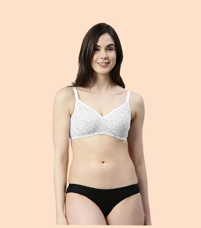 Comfortable Outfit For Women Enamor Fab-Cool A042 Side Support Shaper  Stretch Cotton Everyday Bra for Women- High Coverage, Non Padded and Wirefree - Ditsy Dots Print