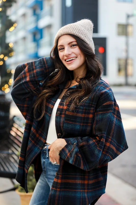Women's Wedding Apparel FINAL SALE - Sweetest Mood Navy Plaid Shacket