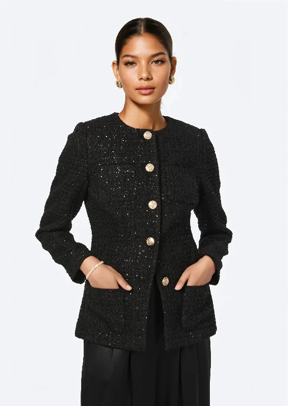 Women's Comfortable Garments Wrenley Sequin Tweed Blazer Black