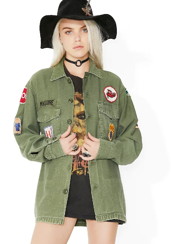 Women's Trendy Casual Clothes Vintage Patchwork Military Jacket