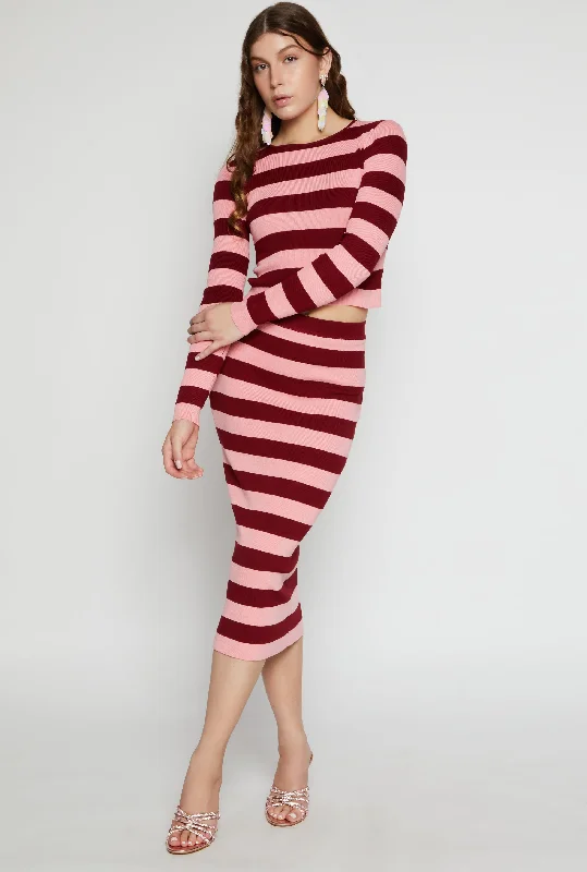 Comfortable Garments For Women Striped High Waisted Pencil Skirt
