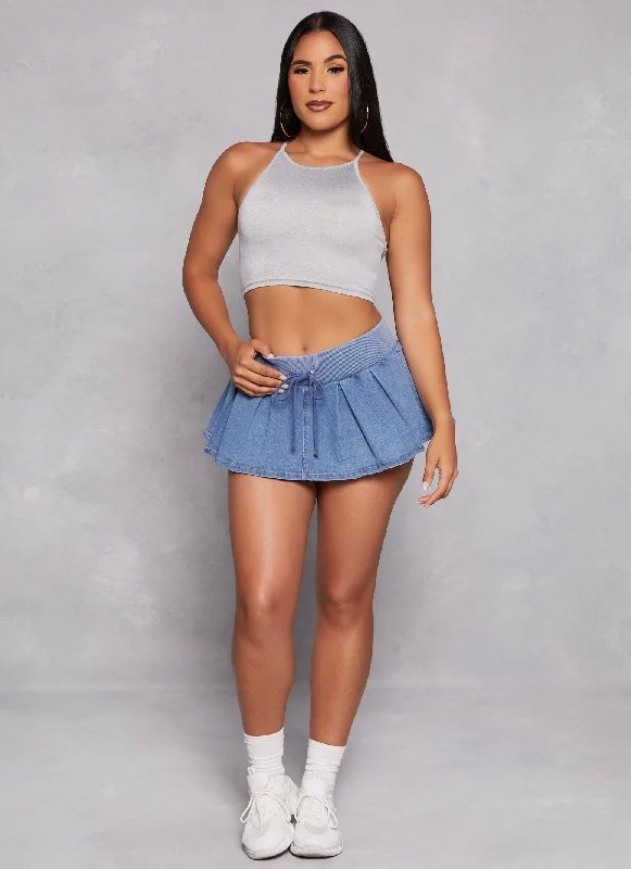 Women's Clothes Almost Famous Denim Pleated Micro Mini Skort