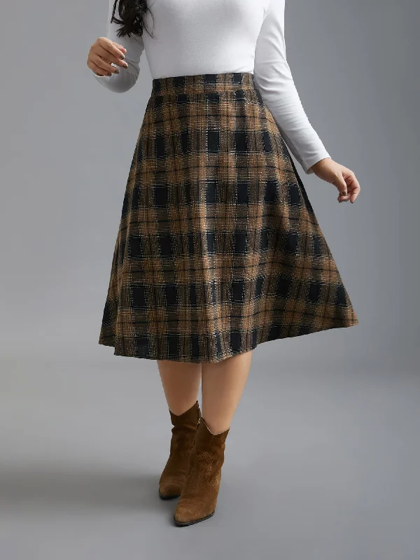 Casual Clothing For Women Plaid Elastic Waist Slant Pocket Skirt