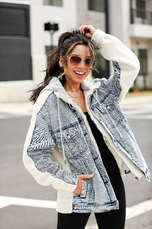 Women's Casual Outfit Back In Town Hooded Denim Teddy Jacket
