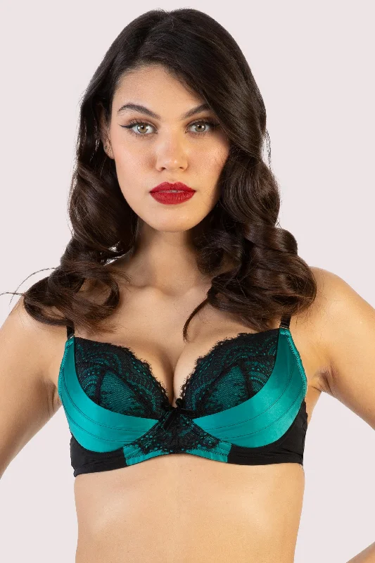 Women's Functional Outdoor Garments Melda Teal Satin And Lace Bra