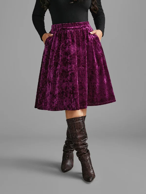 Women's Clothing For Holiday Travel Velvet Elastic Waist Skirt