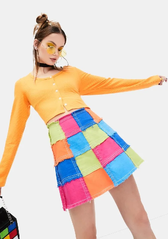 Women's Stylish Casual Garments Colorful Life Patchwork Mini Skirt