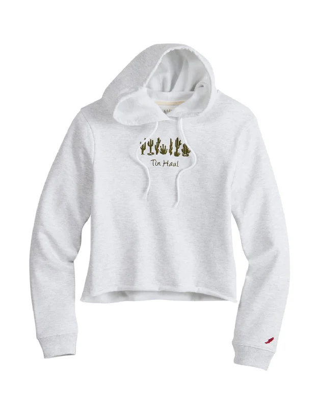 Modern Women's Clothes Tin Haul Womens Cactus Line Grey Cotton Blend Hoodie