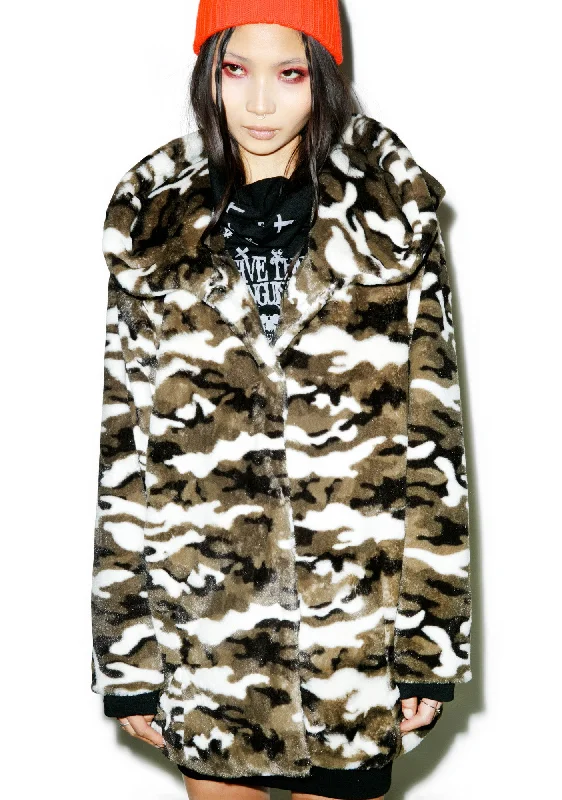 Women's Luxury Attire Camo Combat Hooded Coat