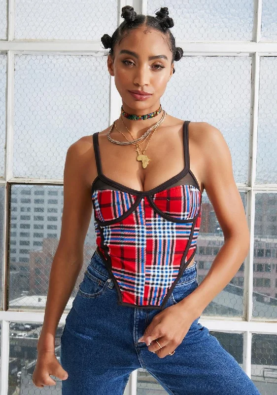 Stylish Women's Apparel Lustful Calls Plaid Bustier Top