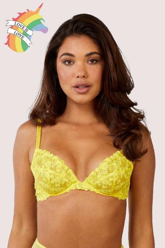 Women's Casual Outfit Audre Yellow Embroidery Plunge Bra