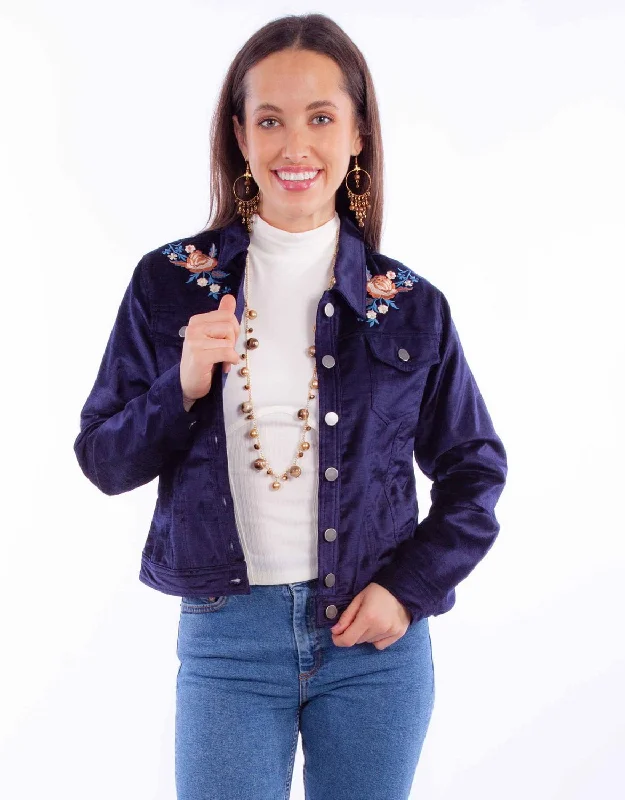 Women's Attire Scully Womens Floral Velvet Navy Cotton Blend Cotton Jacket