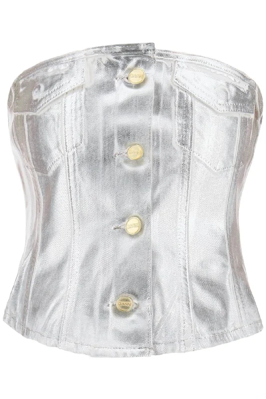 Women's Professional Clothes Ganni Women's Bustier Top In Foil blue