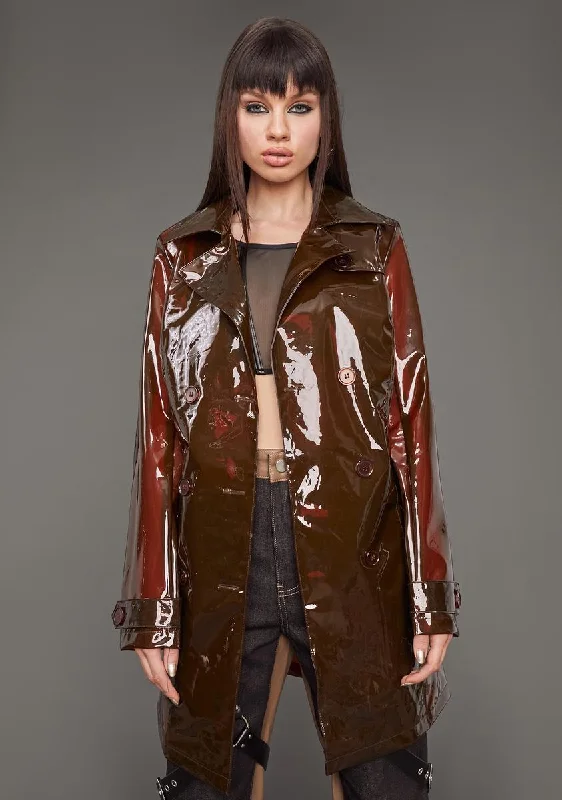 Stylish Women's Garments Slick At Night Translucent Trench Coat