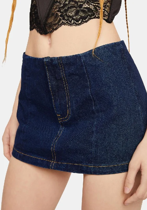 Women's Tailored Outfit Indigo Denim Low Rise Micro Mini Skirt