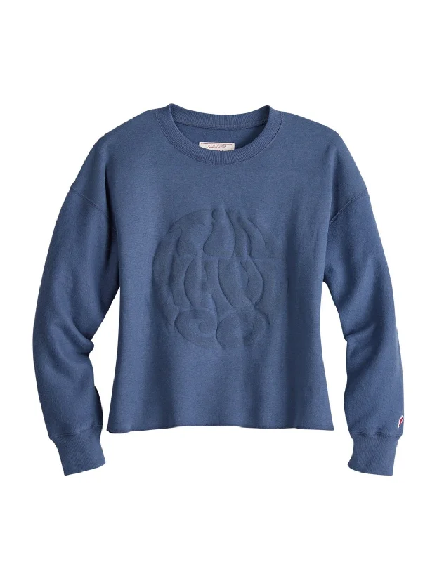 Women's Cozy Clothes Tin Haul Womens Embossed Circle Navy Cotton Blend Pullover Sweater