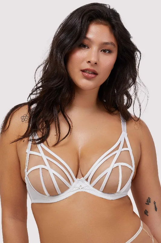 Women's Comfortable Apparel Ramona Optic White Strap Detail Illusion Mesh Bra