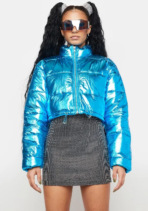 Casual Clothing For Women Celestial Waves Metallic Puffer Jacket