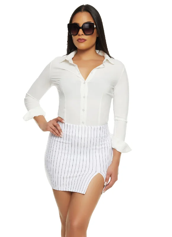 Women's Date Night Outfit Pinstripe Side Slit Mini Skirt