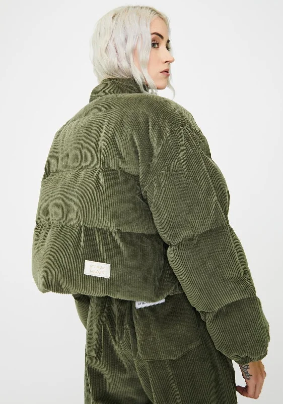 Chic Women's Attire Corduroy Puffer Jacket