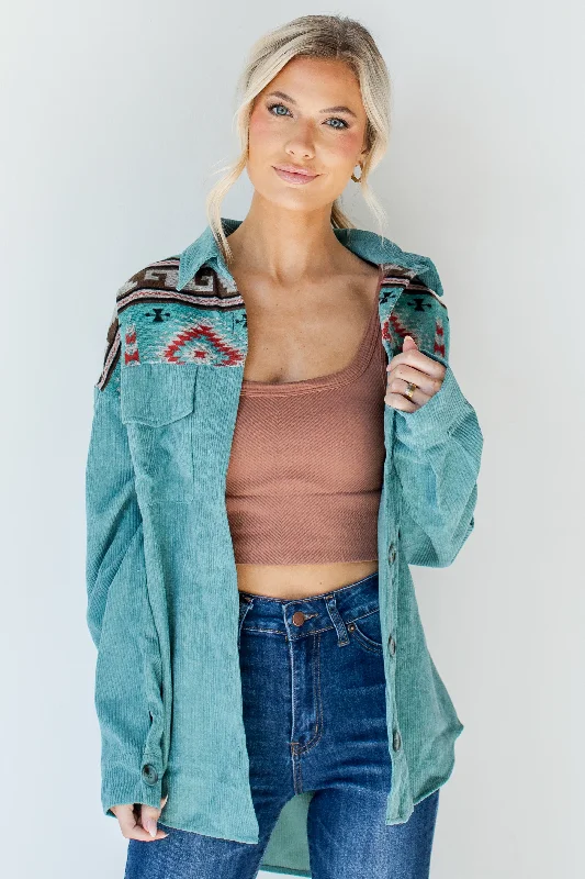 Women's Formal Apparel Ride Along Aztec Corduroy Shacket