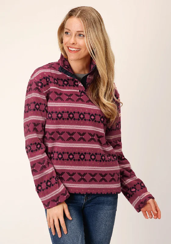 Women's High-Fashion Garments Roper Womens Rusty Aztec Red Polyester Fleece Jacket