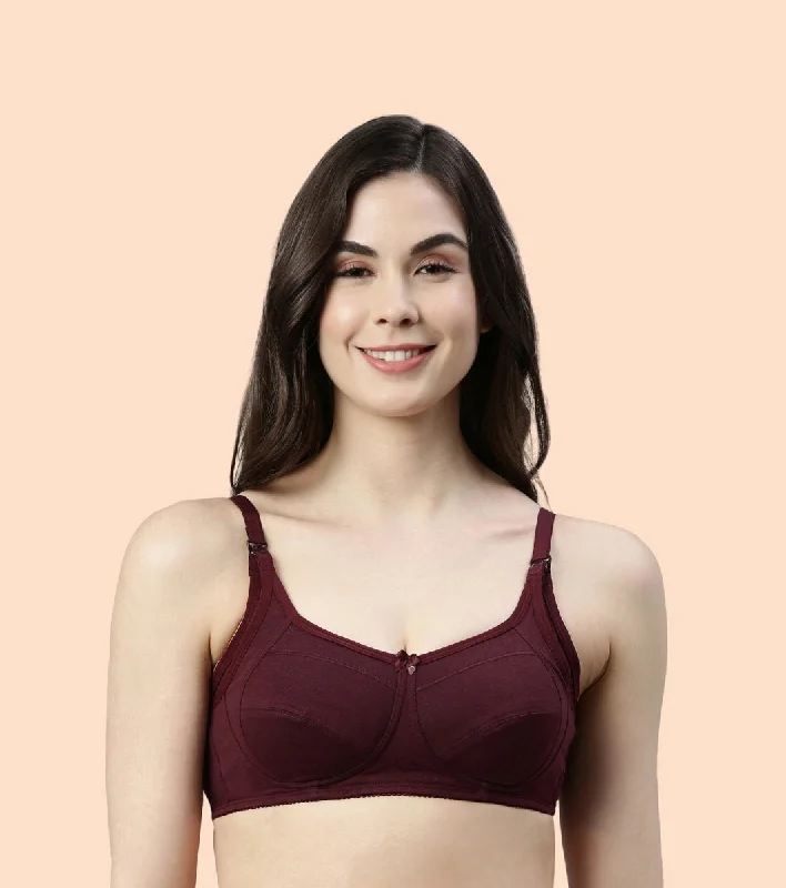 Women's Clothes For Work Enamor Eco-Melange MT02 Sectioned Lift and Support Cotton Nursing Bra for Women- High Coverage, Non Padded and Wirefree - Grape Wine