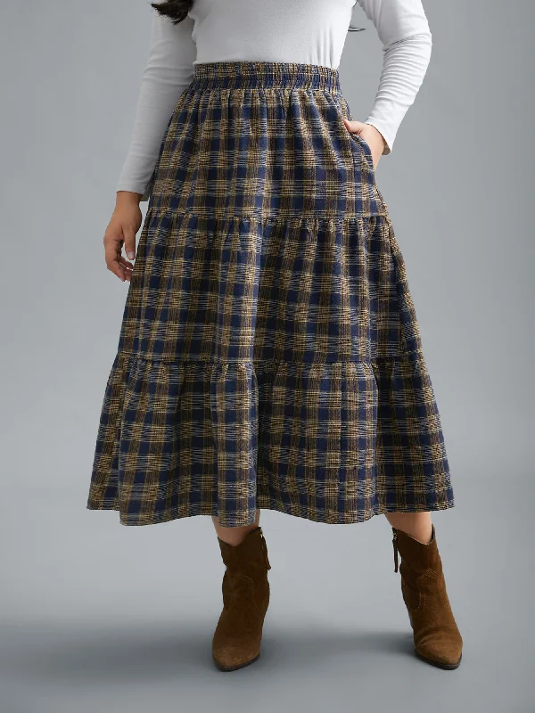 Women's Outdoor Activity Garments Plaid Pattern Stretchy Waist Skirt