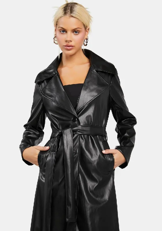 Affordable Women's Clothing No Lockdown Vegan Leather Trench Coat