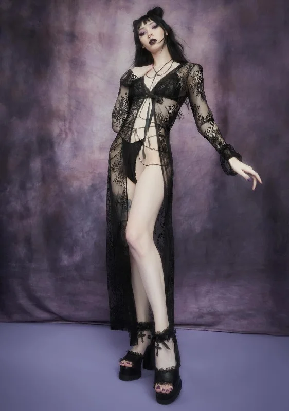 Women's Seasonal Apparel Demonology Lace Bell Sleeve Duster
