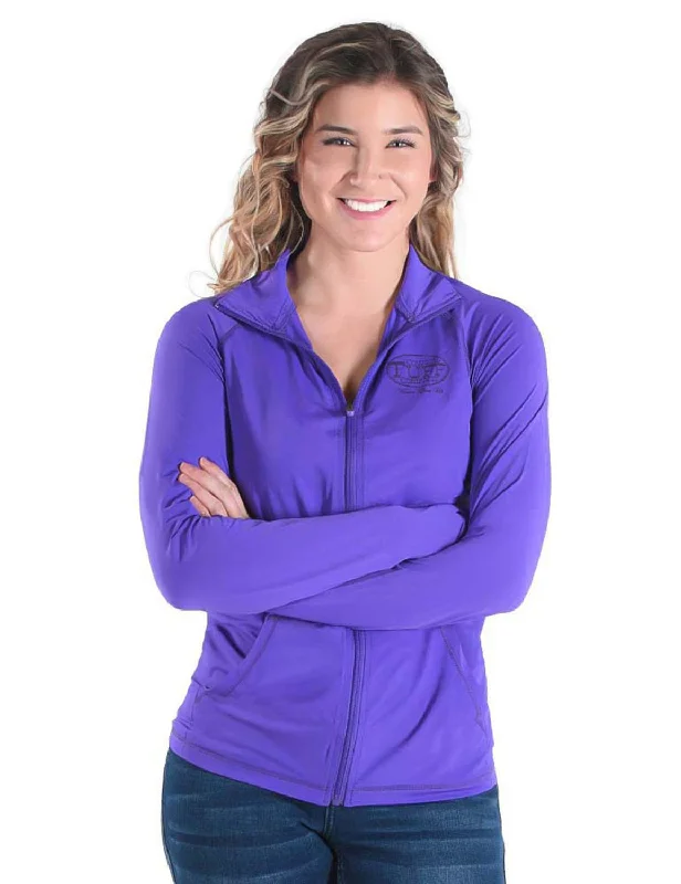 Women's Athletic Clothes Cowgirl Tuff Womens Cooling UPF Purple Nylon Softshell Jacket
