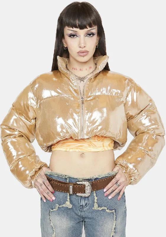 Classic Women's Clothing Styles Good As Gold Puffer Jacket