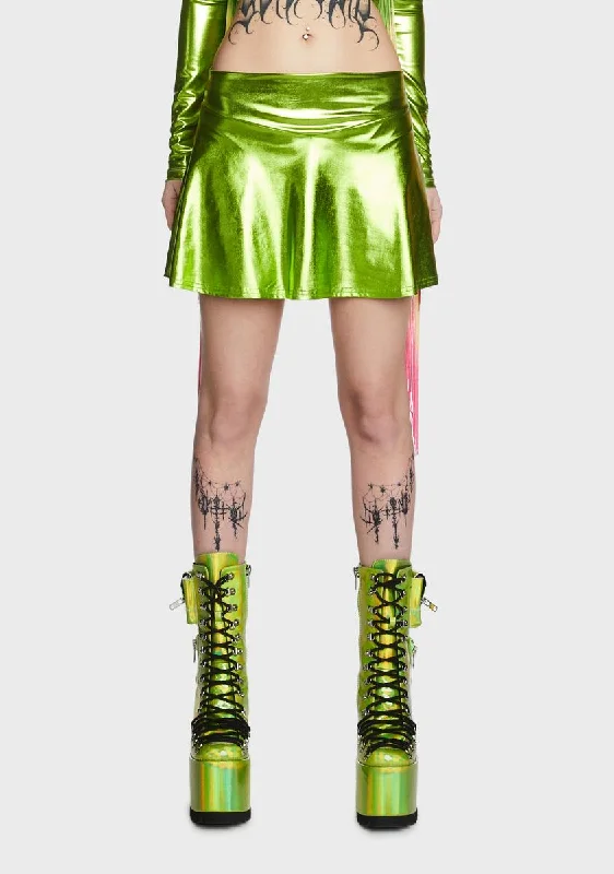 Women's Clothes For The Office Fairy Type Holographic Skort - Lime