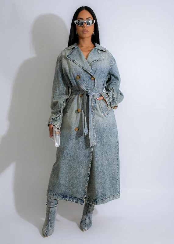 Women's Elegant Evening Attire Faded Horizon Coat Light Denim