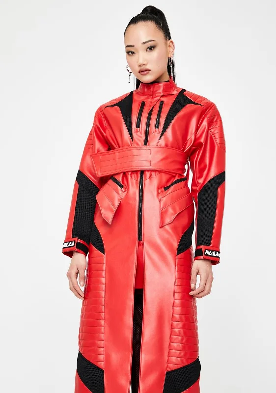 Women's Everyday Garments Red Motocross Long Coat