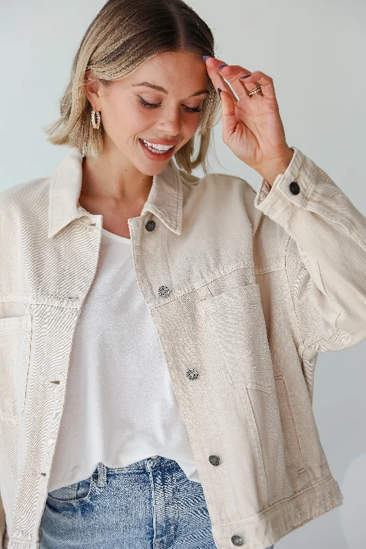 Women's Office Attire FINAL SALE - Practical Charm Off White Denim Jacket