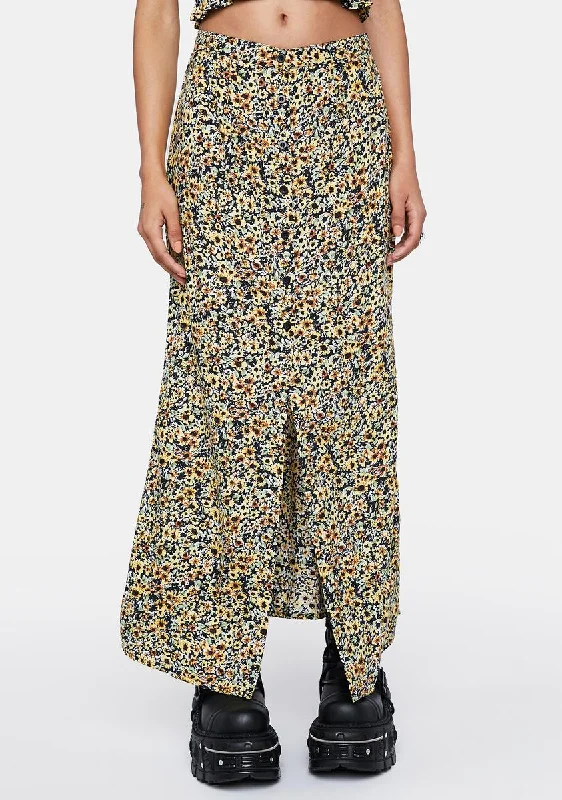 Charming Women's Outfit For Special Occasions Spring Ditsy Yellow Rima Maxi Skirt